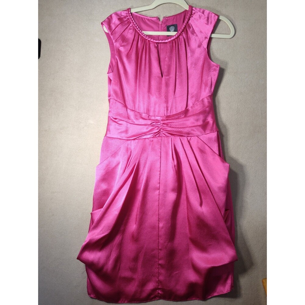 Vince Camuto Hot Pink Satin Dress Size 6 Braided Neckline Draped Tulip Cocktail